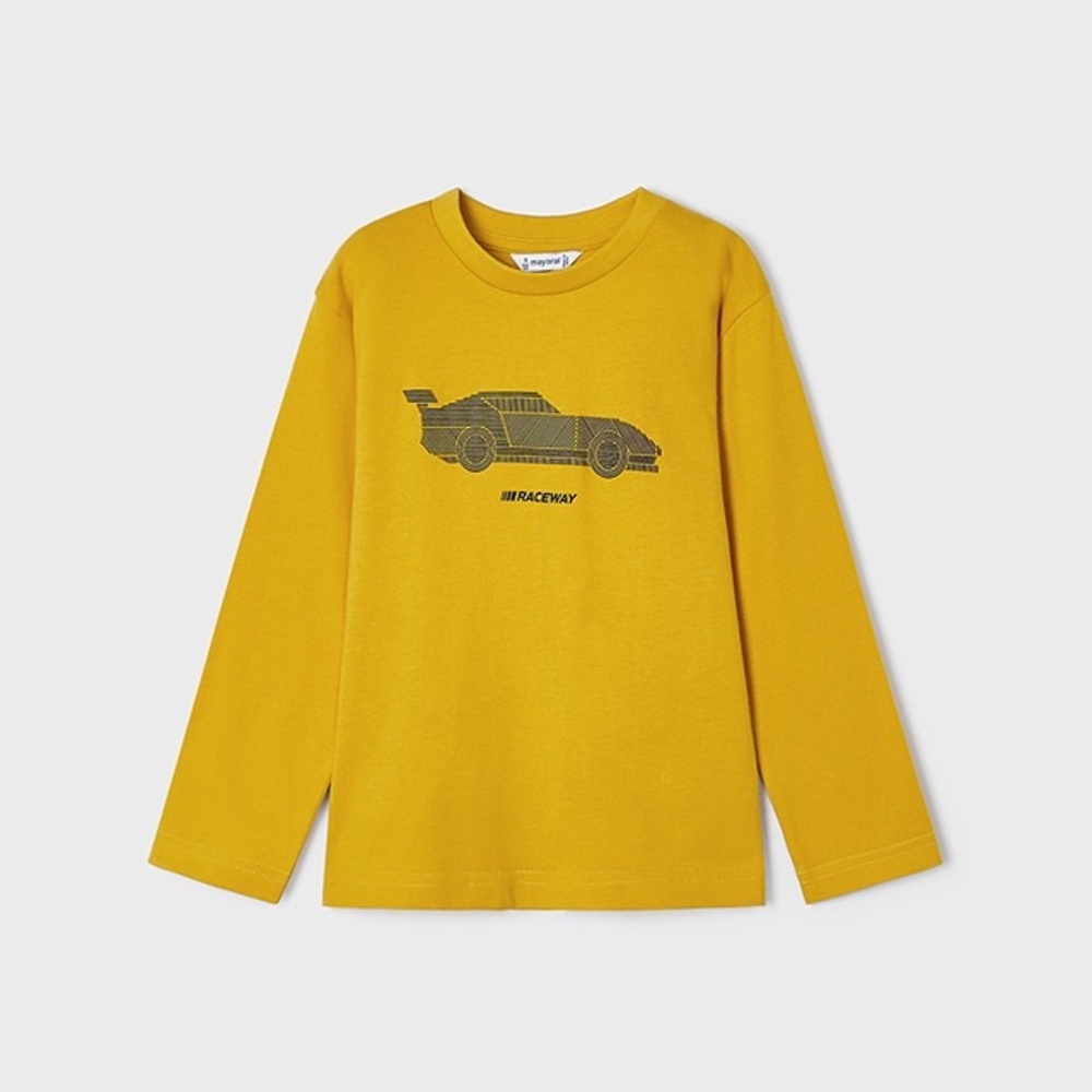 Size 2 Toddler Boys Mayoral Yellow Long Sleeve Tee with Car Design